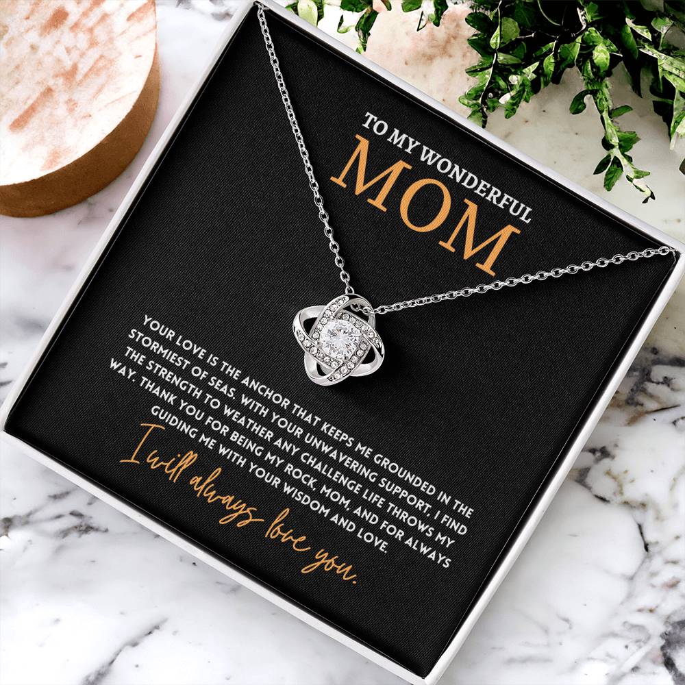 To My Wonderful Mom, Anchor Of Love Necklace Gift Engraved Love And Strength Pendant Best Mother's Day Rock And Anchor Necklace Best Unwavering Support Tribute Necklace Unique Mother's Day Love And Guidance Necklace