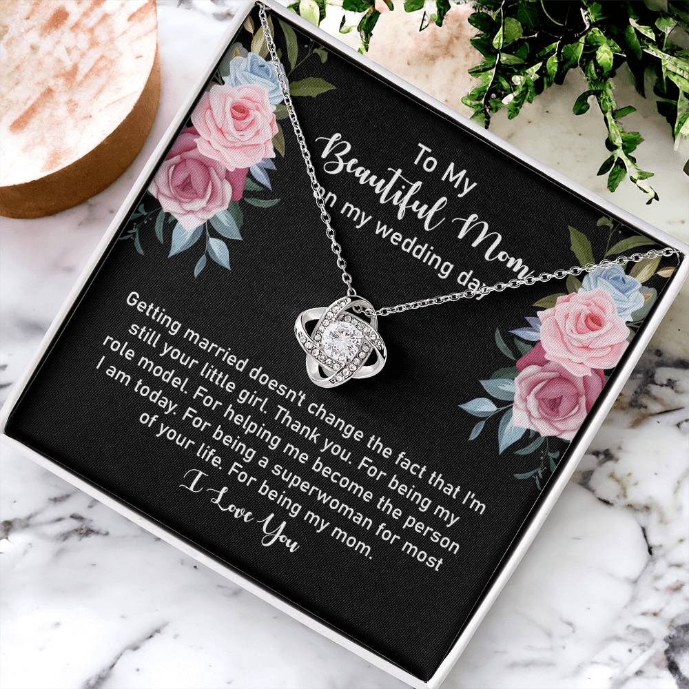 Wedding Day Gift for Mom from Daughter – Love Knot Necklace with Heartfelt Message Card