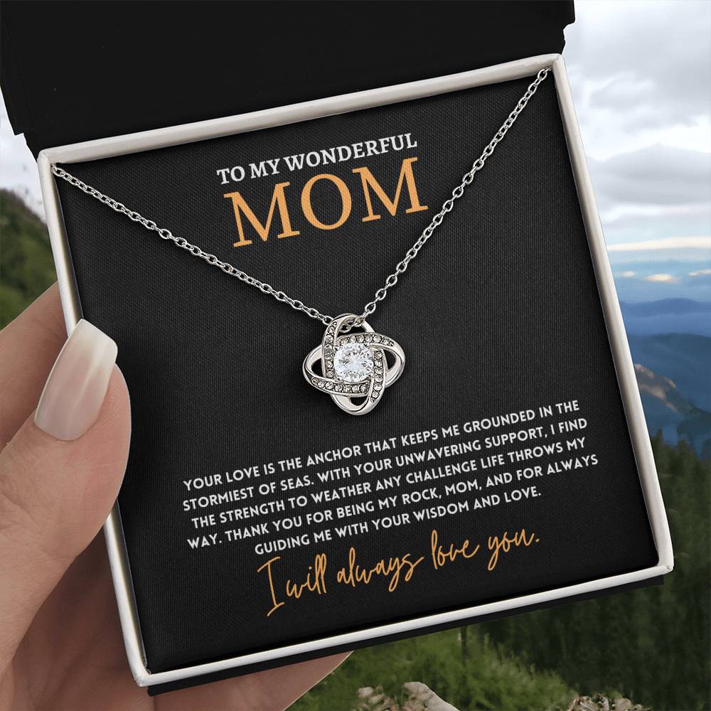 To My Wonderful Mom, Anchor Of Love Necklace Gift Engraved Love And Strength Pendant Best Mother's Day Rock And Anchor Necklace Best Unwavering Support Tribute Necklace Unique Mother's Day Love And Guidance Necklace