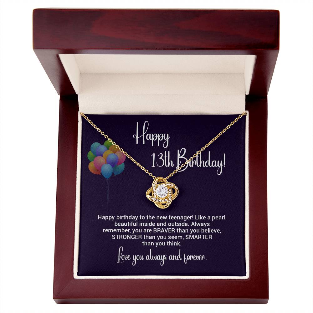 13th Birthday Necklace Gift for Teen Girl – Brave Smart Loved Card