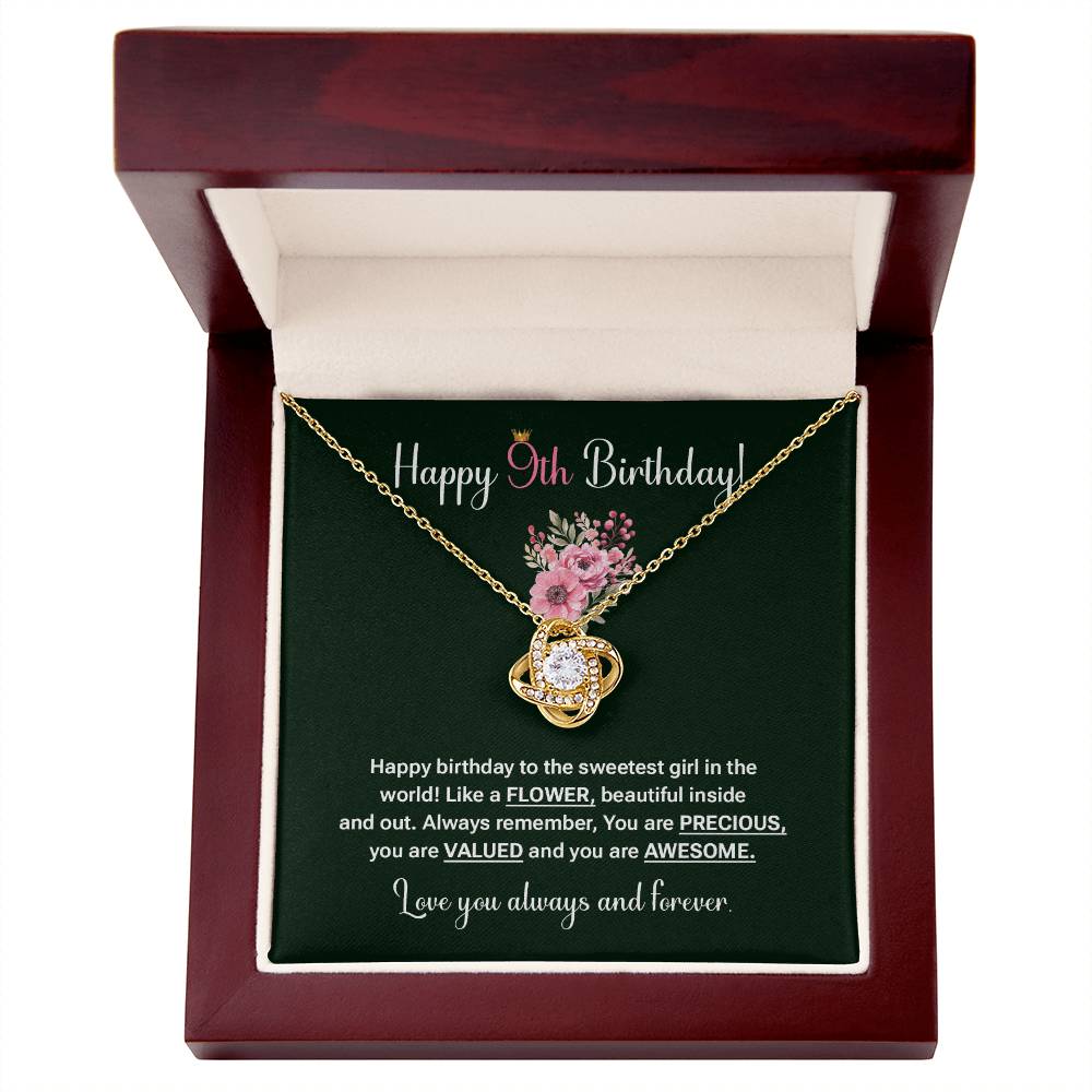9th Birthday Necklace Gift for Girl – Sweet Message Card Jewelry
