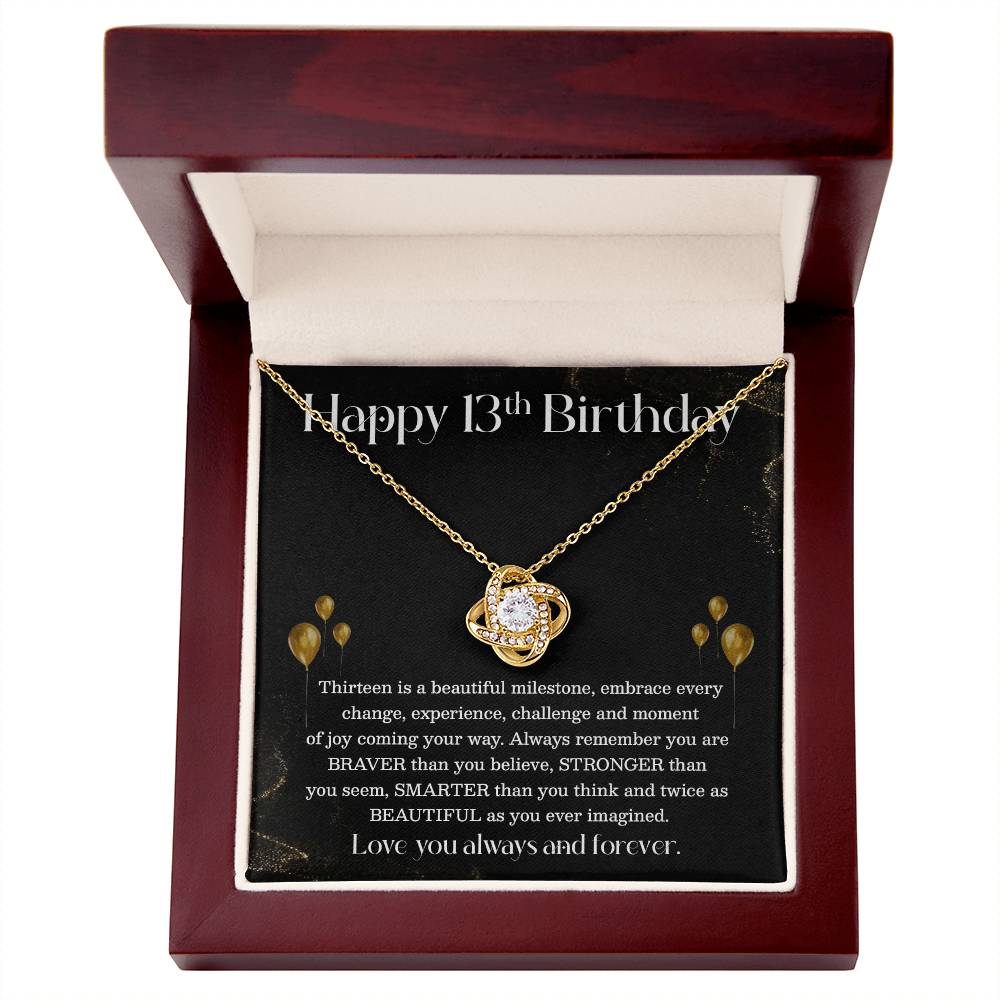 13th Birthday Necklace for Teen Girl – Elegant Gold Balloon Card Gift