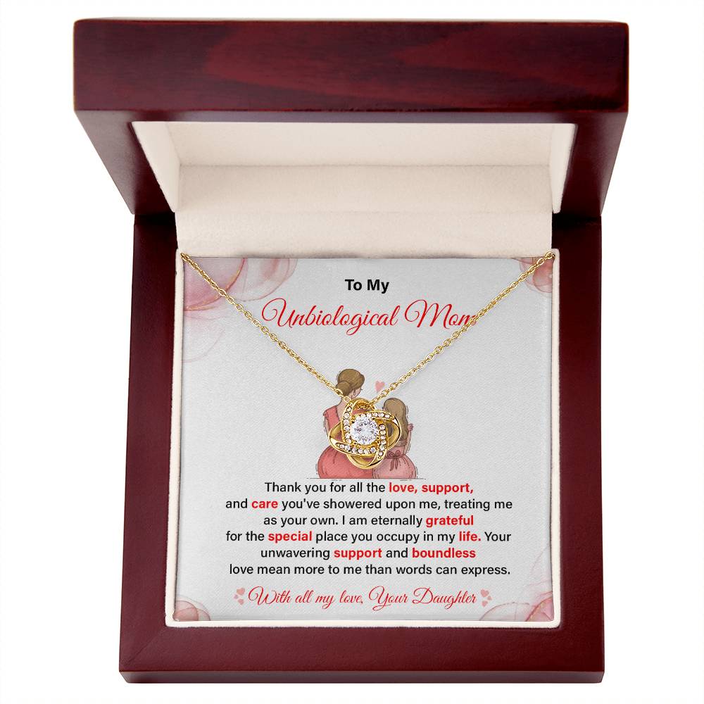 To My Unbiological Mom, Best Love And Gratitude Necklace For Unbiological Mom Love And Support Necklace Best Mother's Day Gift Message Necklace For Appreciation And Love Thank You For Love And Care Necklace
