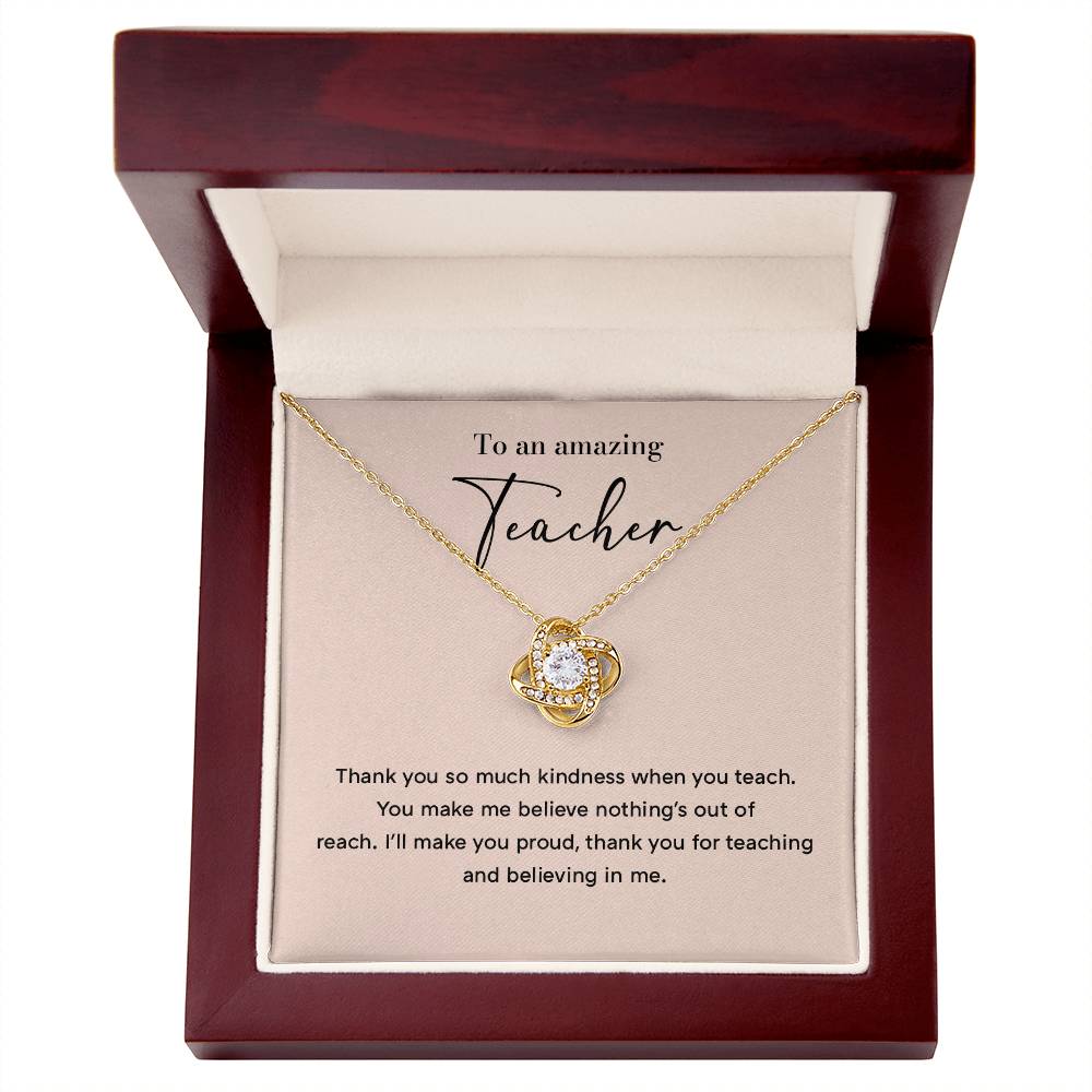 Amazing Teacher Love Knot Necklace with Thank You Card