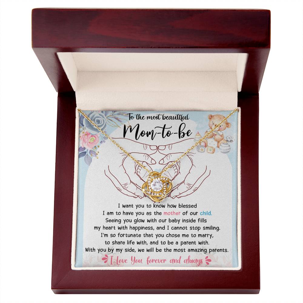 To The Most Beautiful Mom To Be Necklace Gift For Mothe's Day Jewelry For Mom, Gift For Mommy From Baby Bump, Pregnancy Gift For Mommy 925 Silver Necklace Love Knot Necklace With Meaningful Message Card And Box.