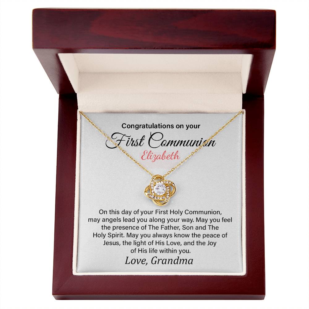 Congratulations On Your First Commo Elizabeth, Heartfelt Necklace For A Special Day Elegant Jewelry For A Holy Celebration Thank You Gift For A Sacred Occasion Elegant Pendant For A Joyful Spirit Custom Special Pendant For Holy Guidance