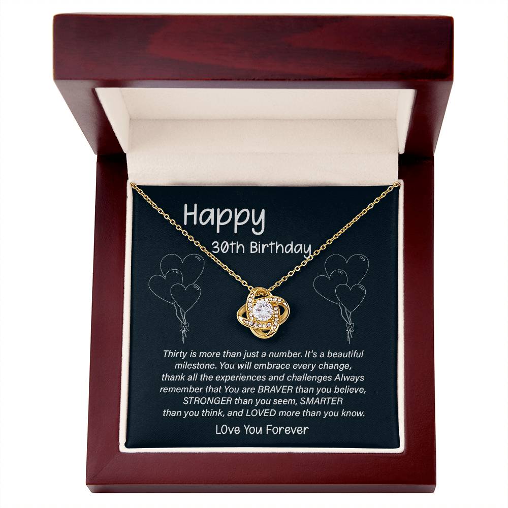 30th Birthday Gift for Her – Infinity Knot Necklace with Message Card