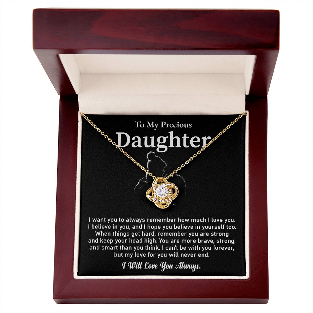 To My Precious Daughter Love Knot Necklace Emotional Love Knot Jewelry Gift Special Parent-to-daughter Keepsake Motivational Jewelry For Daughter Sentimental Parent-to-daughter Gift Daughter Strength And Love Gift Encouragement Gift For Daughter