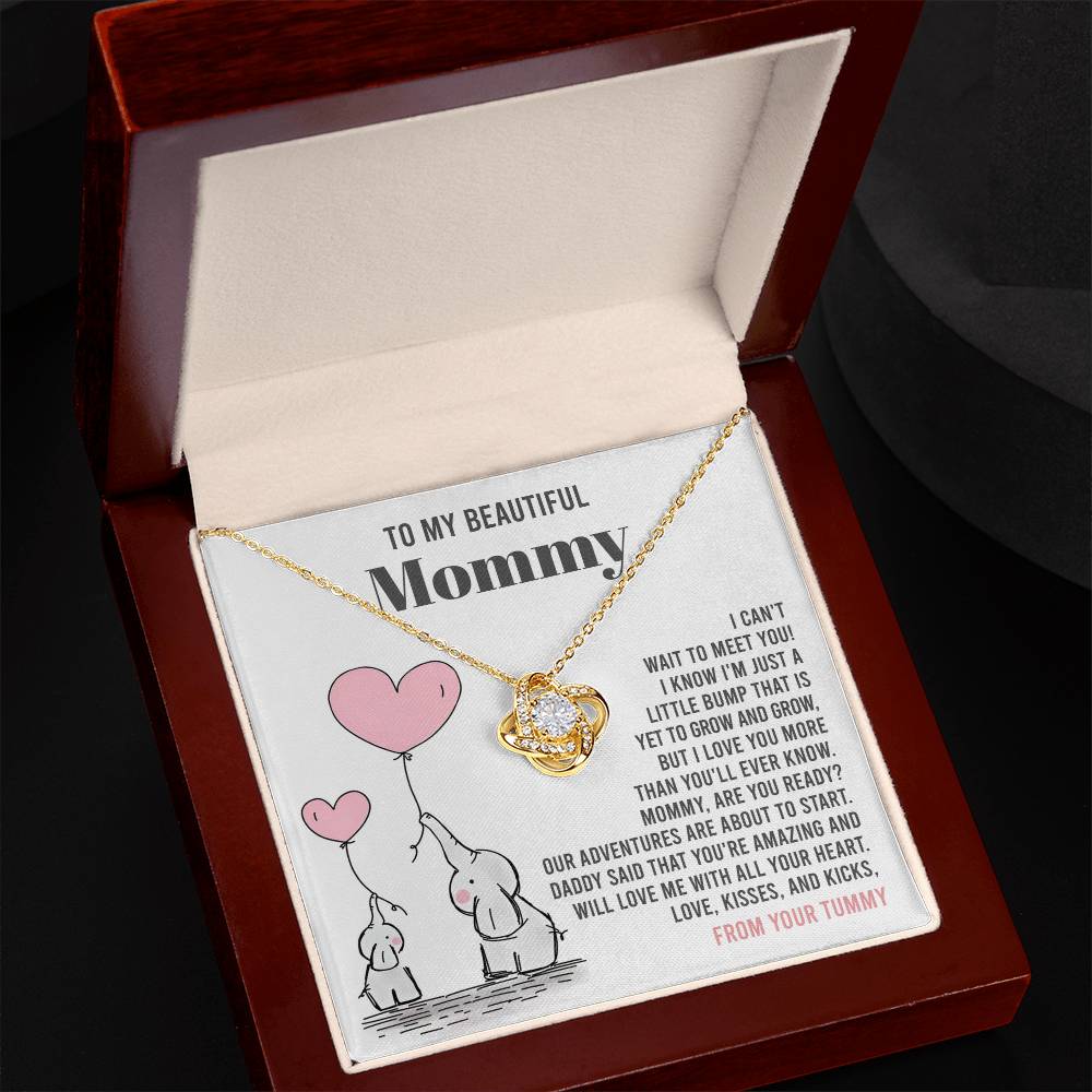 To My Beautiful Mommy Necklace Gift From Your Tummy - Mother's Day Gift, 925 Sterling Silver Love Knot Necklace Gift For Mommy, Gift For Mother Handmade Jewelry With Message Card And Box.