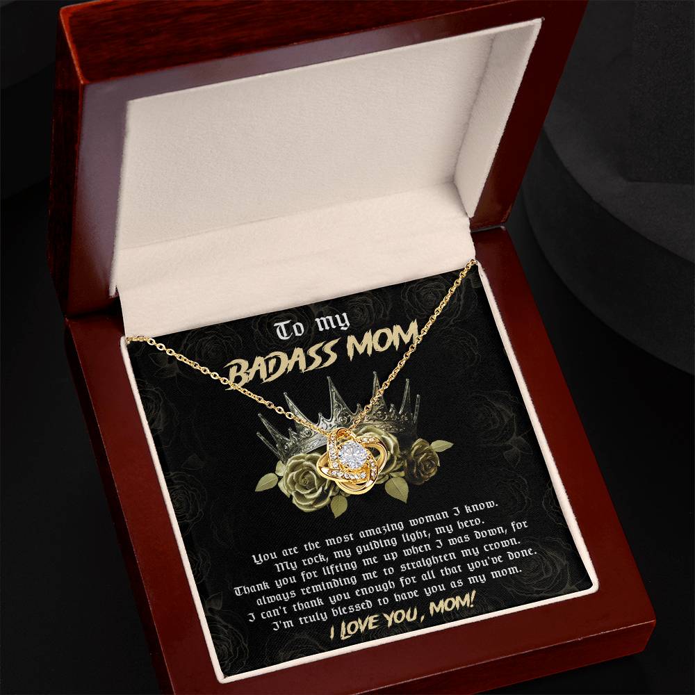 Badass Mom Necklace Gift with Crown Message Card – Fierce & Loving
