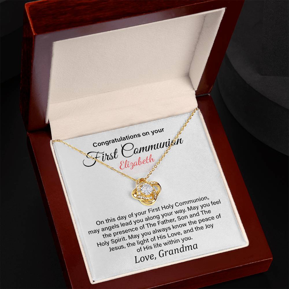 Congratulations On Your First Commo Elizabeth, Heartfelt Necklace For A Special Day Elegant Jewelry For A Holy Celebration Thank You Gift For A Sacred Occasion Elegant Pendant For A Joyful Spirit Custom Special Pendant For Holy Guidance