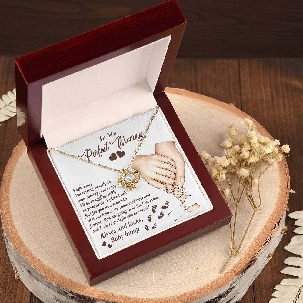 To My Perfect Mommy Necklace, Expecting Momma Gift For Mother's Day, Gift For Pregnant Mom, Love Kisses And Kicks, Baby Bump Necklaces With Meaningful Messages Card Inside.