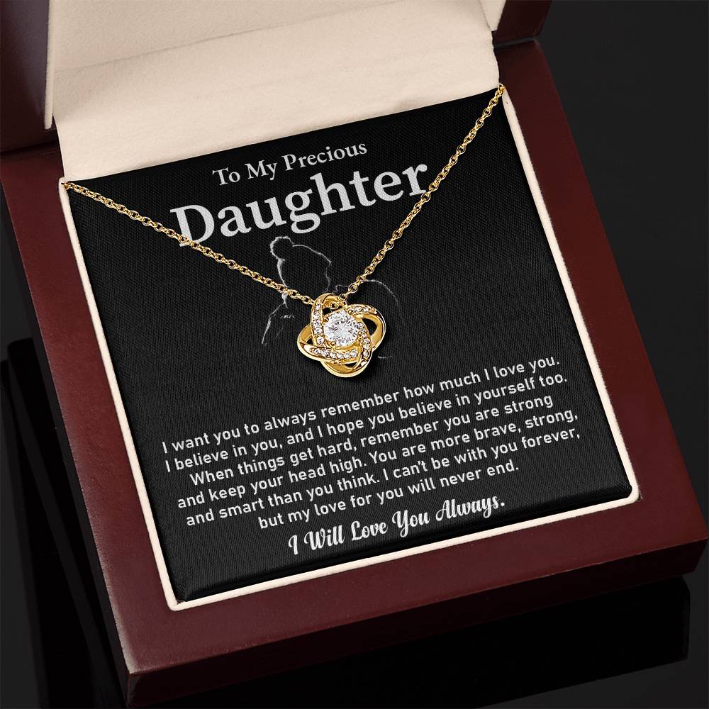 To My Precious Daughter Love Knot Necklace Emotional Love Knot Jewelry Gift Special Parent-to-daughter Keepsake Motivational Jewelry For Daughter Sentimental Parent-to-daughter Gift Daughter Strength And Love Gift Encouragement Gift For Daughter