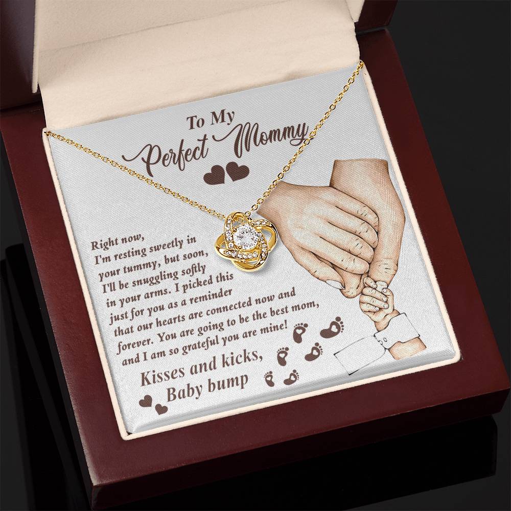 To My Perfect Mommy Necklace, Expecting Momma Gift For Mother's Day, Gift For Pregnant Mom, Love Kisses And Kicks, Baby Bump Necklaces With Meaningful Messages Card Inside.