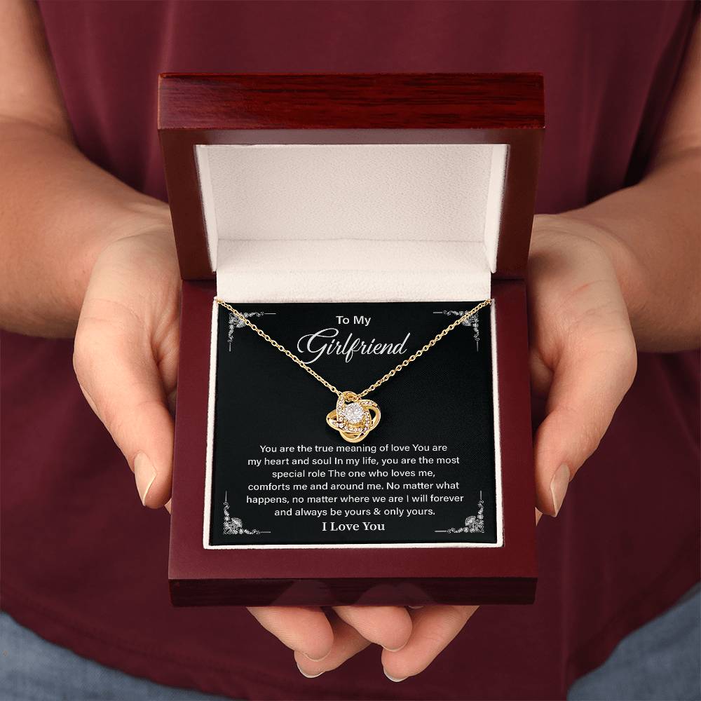 To My Girlfriend Love Knot Necklace with Message Card