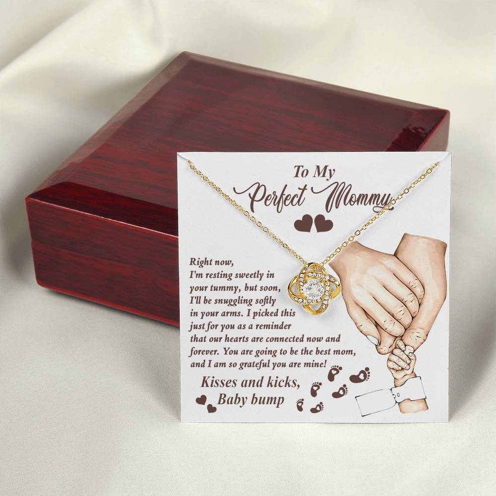 To My Perfect Mommy Necklace, Expecting Momma Gift For Mother's Day, Gift For Pregnant Mom, Love Kisses And Kicks, Baby Bump Necklaces With Meaningful Messages Card Inside.