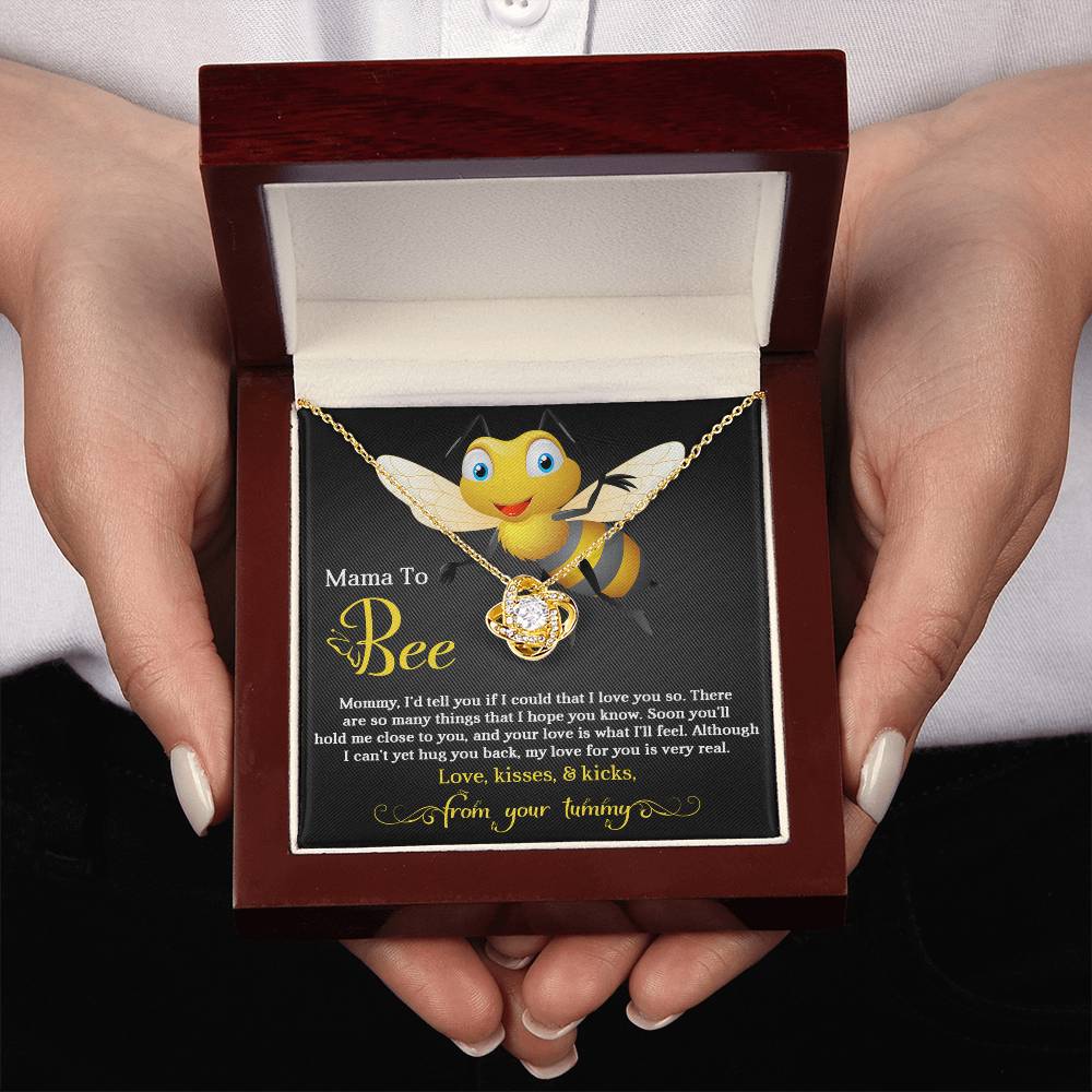 Mama To Bee Necklace For Mothe's Day Jewelry For Mom, Gift For Mommy From Baby Bump, Pregnancy Gift For Mommy Love Knot Necklace With Meaningful Message Card And Box.