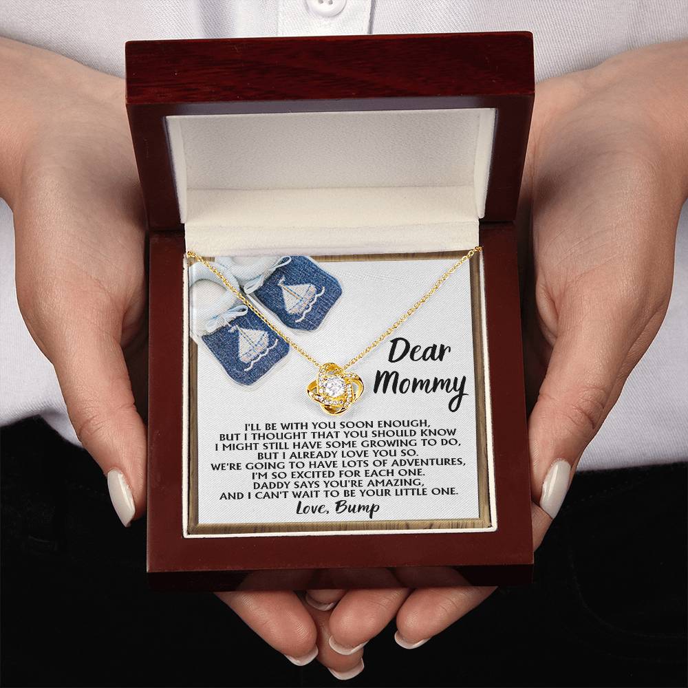 Dear Mommy Necklace Gift For Mom On Her Mother's Day, Birthday Jewelry Gift, Gift For Mommy From Baby Bump, Pregnancy Gift For Mommy 925 Silver Necklace Love Knot Necklace With Meaningful Message Card And Box.