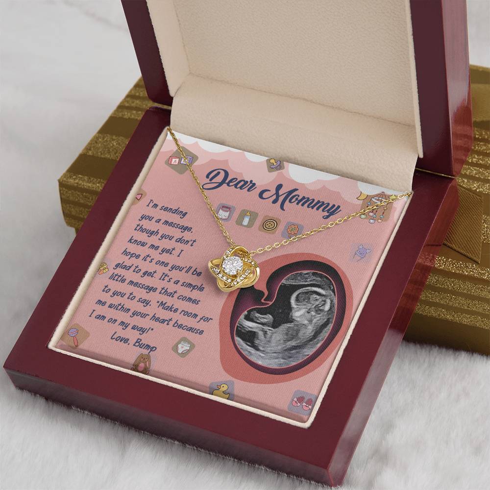 Dear Mommy Necklace For Mothe's Day Jewelry For Mom, Gift For Mommy From Baby Bump, Pregnancy Gift For Mommy Love Knot Necklace With Meaningful Message Card And Box.