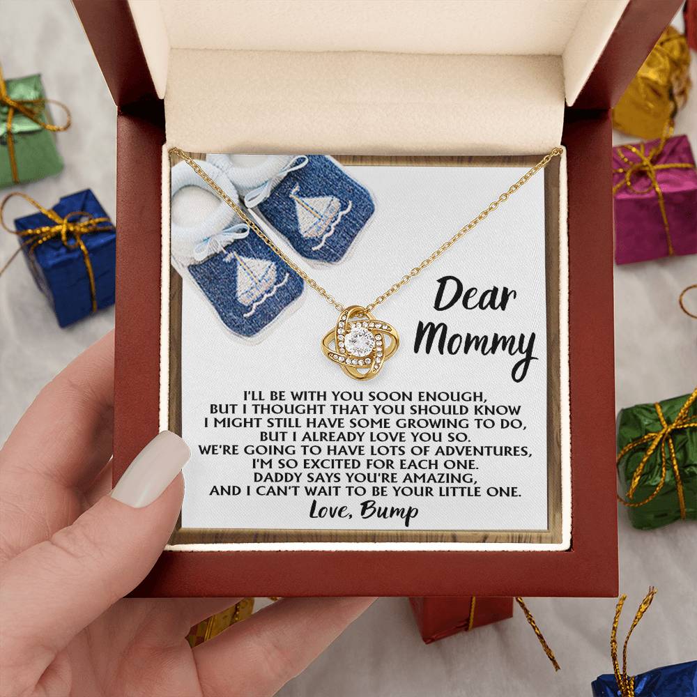 Dear Mommy Necklace Gift For Mom On Her Mother's Day, Birthday Jewelry Gift, Gift For Mommy From Baby Bump, Pregnancy Gift For Mommy 925 Silver Necklace Love Knot Necklace With Meaningful Message Card And Box.