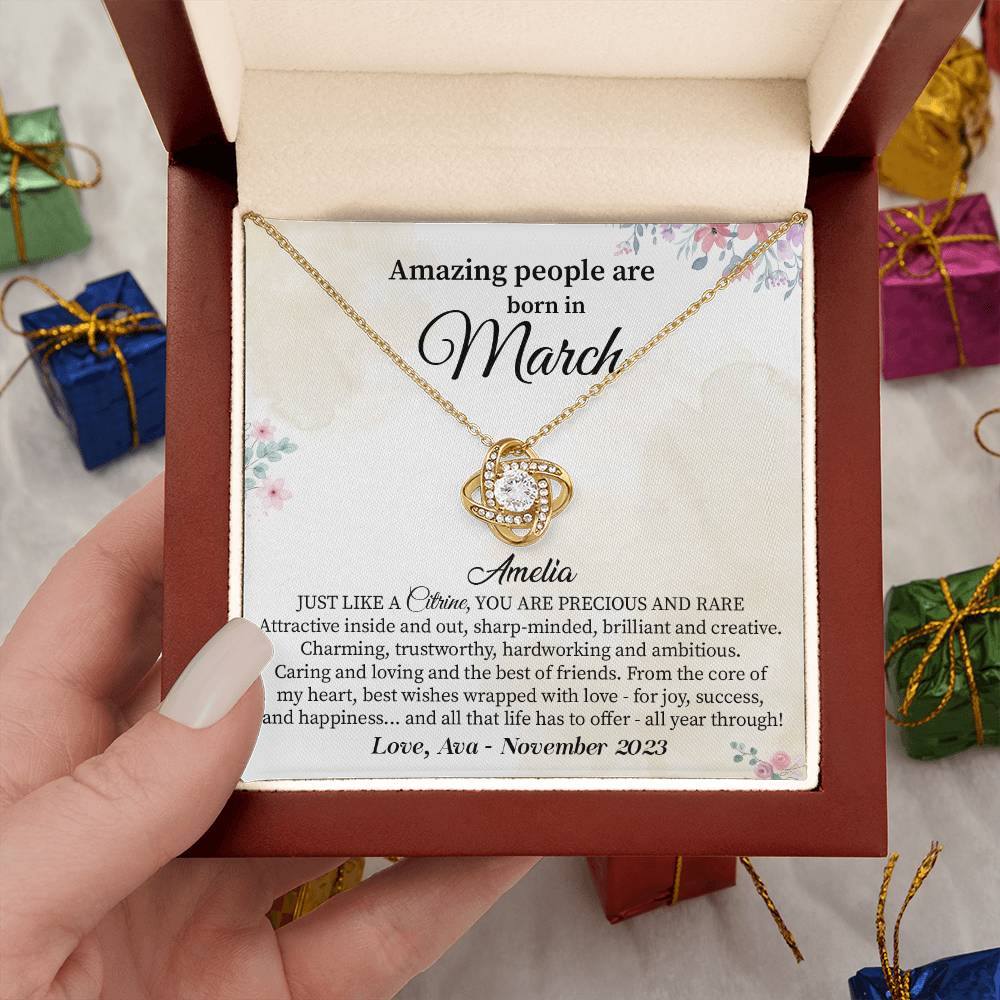 March Birthday Necklace Gift for Her – Citrine Quote Card