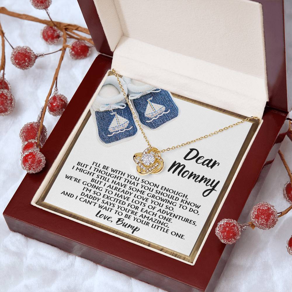 Dear Mommy Necklace Gift For Mom On Her Mother's Day, Birthday Jewelry Gift, Gift For Mommy From Baby Bump, Pregnancy Gift For Mommy 925 Silver Necklace Love Knot Necklace With Meaningful Message Card And Box.