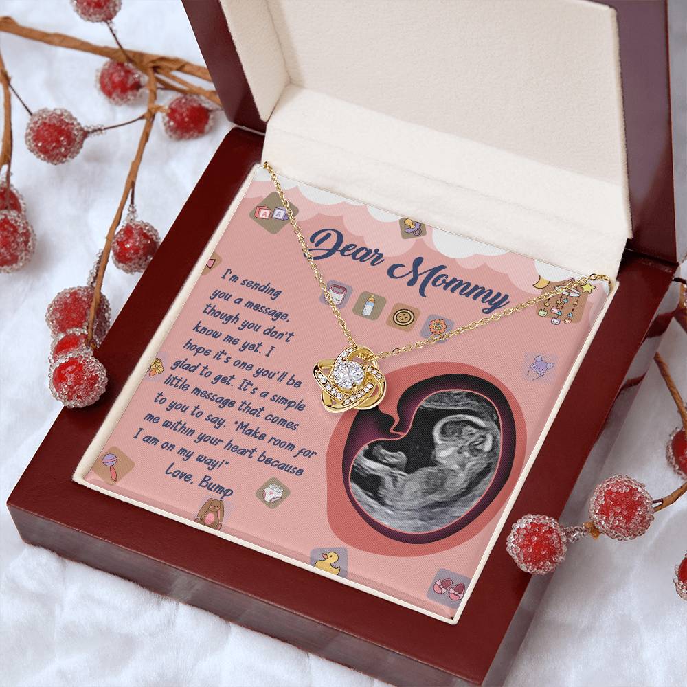 Dear Mommy Necklace For Mothe's Day Jewelry For Mom, Gift For Mommy From Baby Bump, Pregnancy Gift For Mommy Love Knot Necklace With Meaningful Message Card And Box.