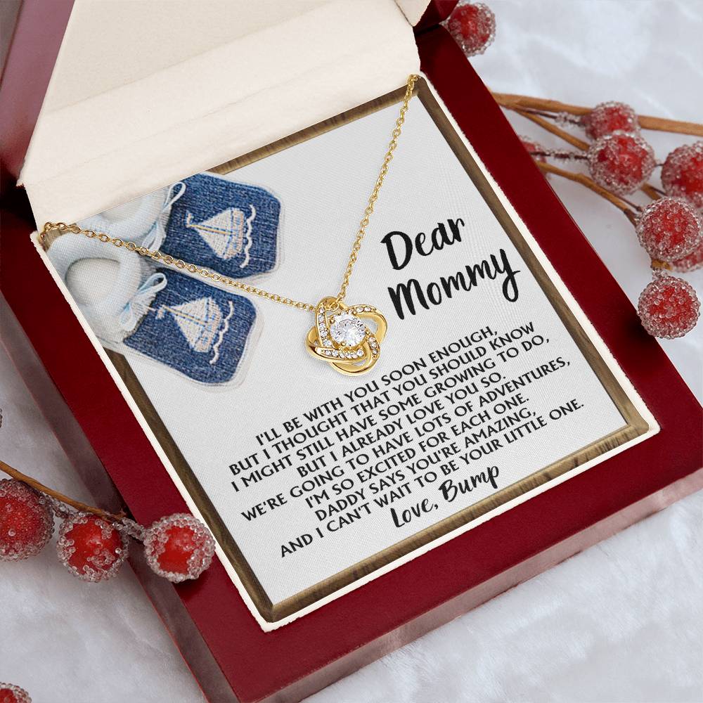 Dear Mommy Necklace Gift For Mom On Her Mother's Day, Birthday Jewelry Gift, Gift For Mommy From Baby Bump, Pregnancy Gift For Mommy 925 Silver Necklace Love Knot Necklace With Meaningful Message Card And Box.