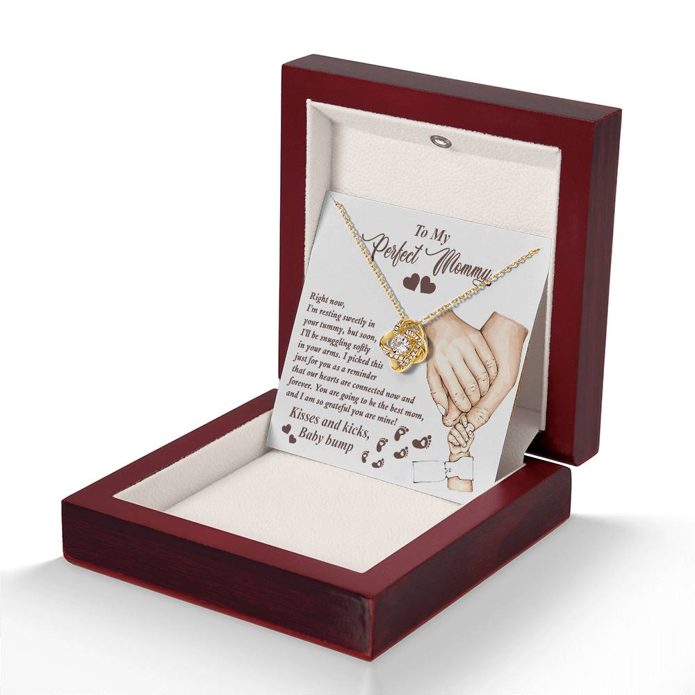 To My Perfect Mommy Necklace, Expecting Momma Gift For Mother's Day, Gift For Pregnant Mom, Love Kisses And Kicks, Baby Bump Necklaces With Meaningful Messages Card Inside.