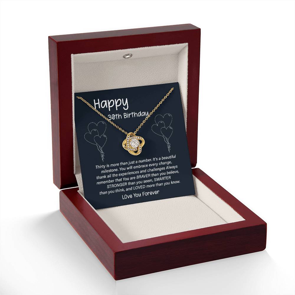 30th Birthday Gift for Her – Infinity Knot Necklace with Message Card