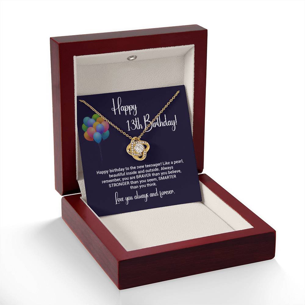 13th Birthday Necklace Gift for Teen Girl – Brave Smart Loved Card