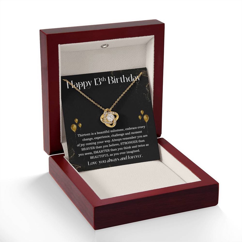 13th Birthday Necklace for Teen Girl – Elegant Gold Balloon Card Gift
