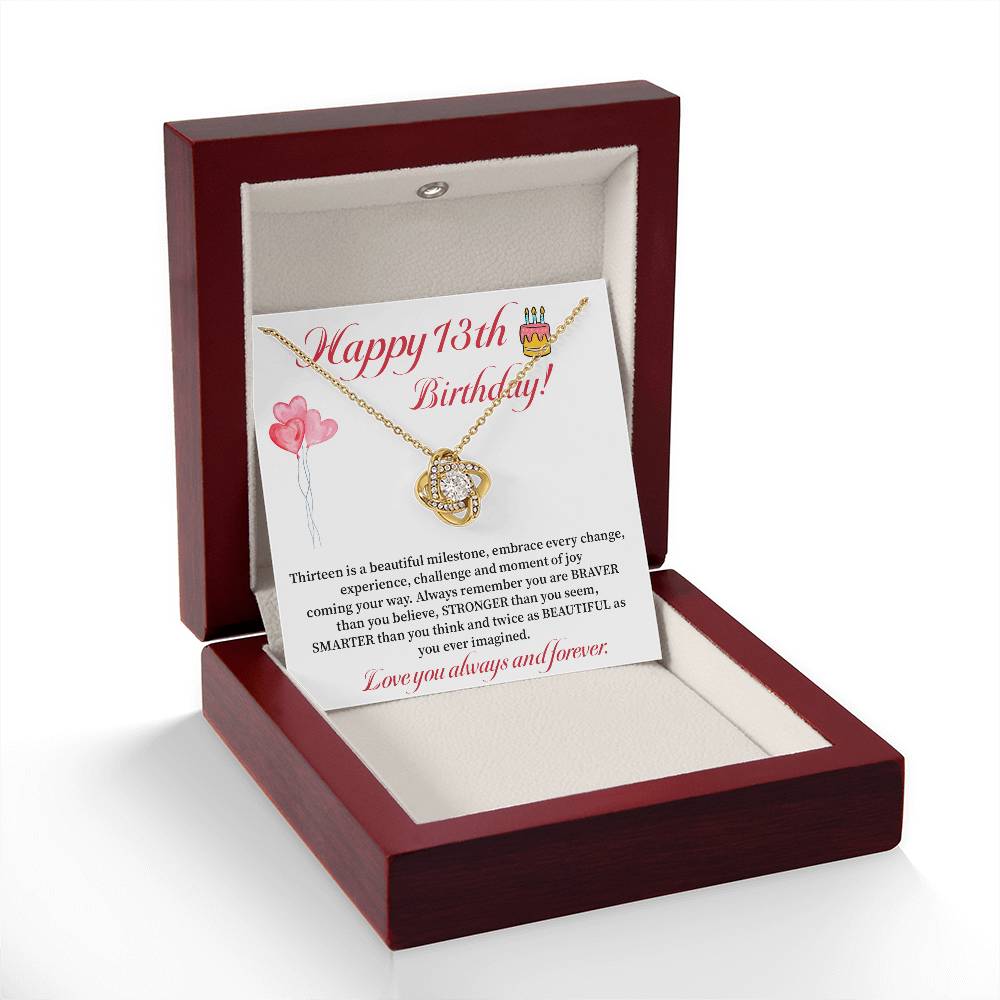 13th Birthday Necklace Gift for Girl – Braver, Stronger, Beautiful Quote