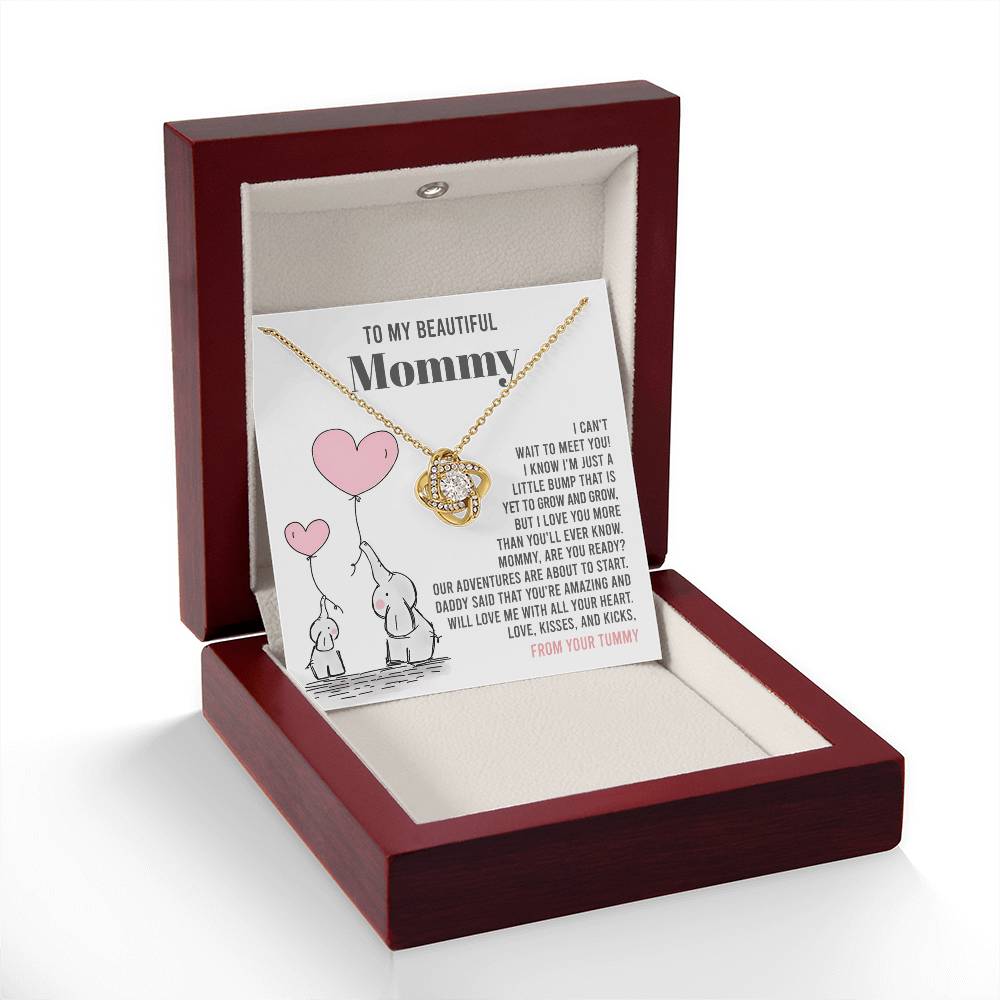 To My Beautiful Mommy Necklace Gift From Your Tummy - Mother's Day Gift, 925 Sterling Silver Love Knot Necklace Gift For Mommy, Gift For Mother Handmade Jewelry With Message Card And Box.