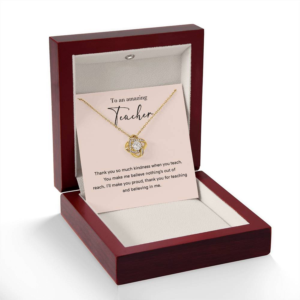 Amazing Teacher Love Knot Necklace with Thank You Card