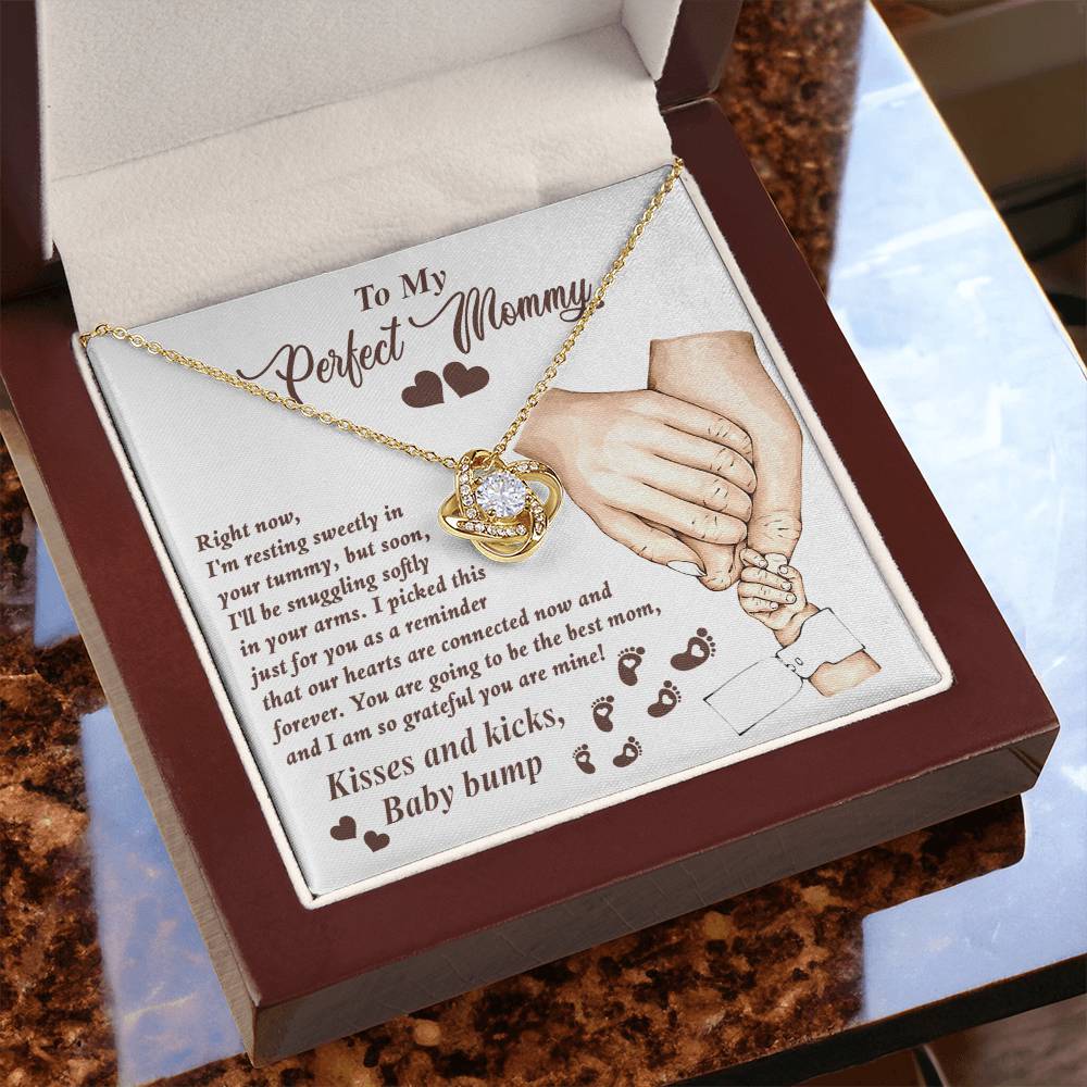 To My Perfect Mommy Necklace, Expecting Momma Gift For Mother's Day, Gift For Pregnant Mom, Love Kisses And Kicks, Baby Bump Necklaces With Meaningful Messages Card Inside.