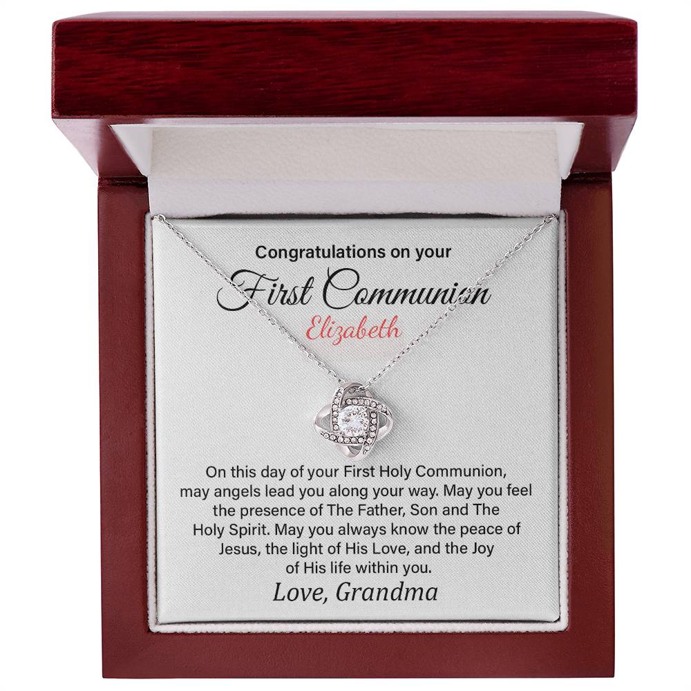 Congratulations On Your First Commo Elizabeth, Heartfelt Necklace For A Special Day Elegant Jewelry For A Holy Celebration Thank You Gift For A Sacred Occasion Elegant Pendant For A Joyful Spirit Custom Special Pendant For Holy Guidance