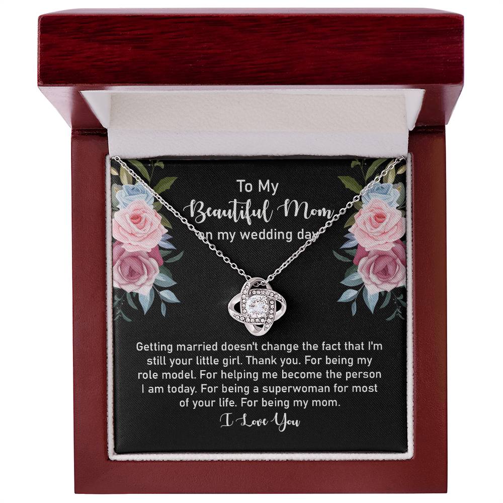 Wedding Day Gift for Mom from Daughter – Love Knot Necklace with Heartfelt Message Card
