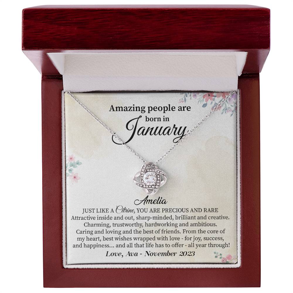 January Birthday Necklace Gift for Her – Citrine Message Card