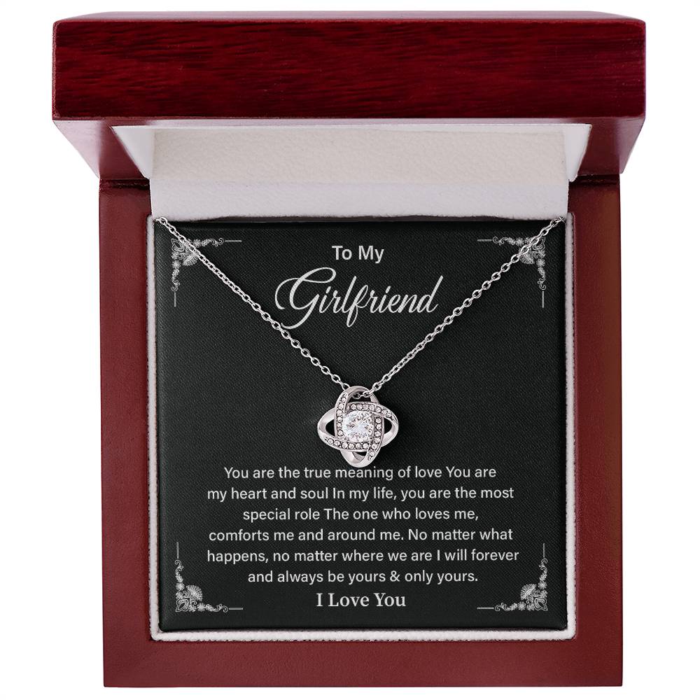To My Girlfriend Love Knot Necklace with Message Card