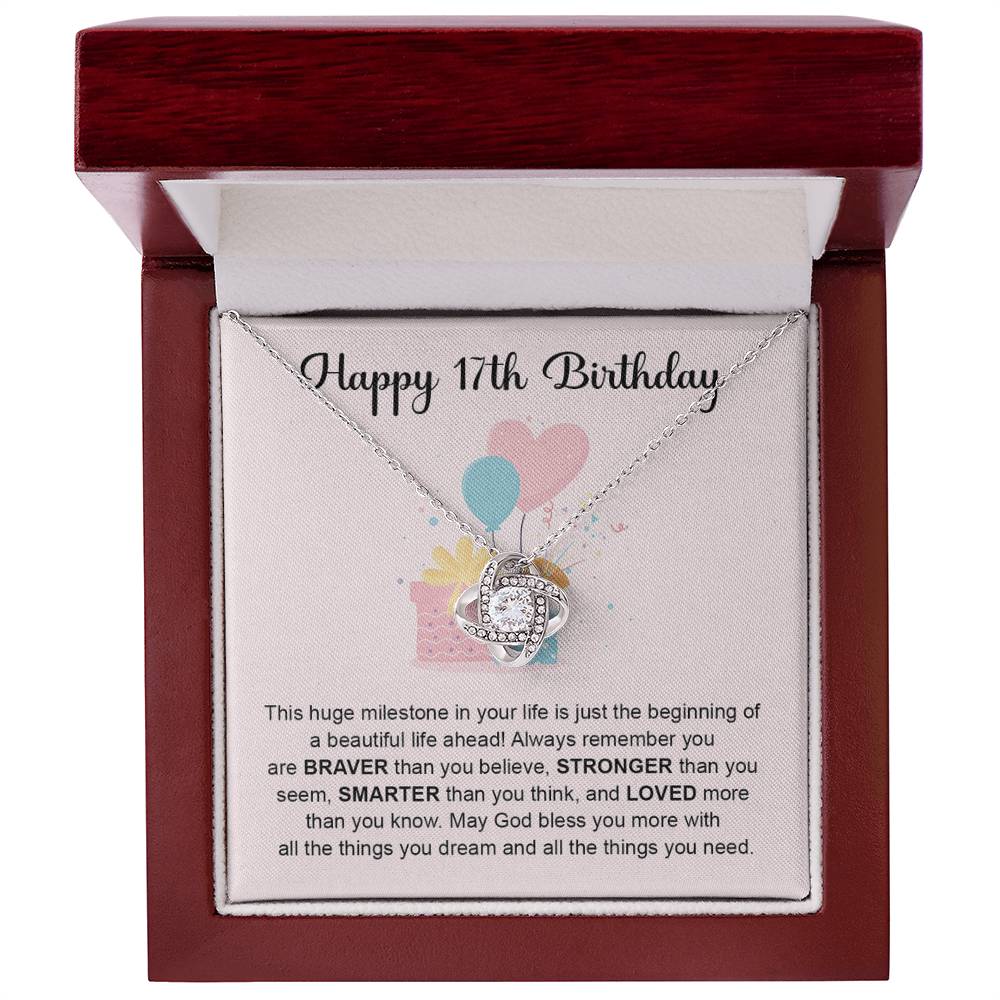 17th Birthday Gift for Her – Love Knot Necklace & Box