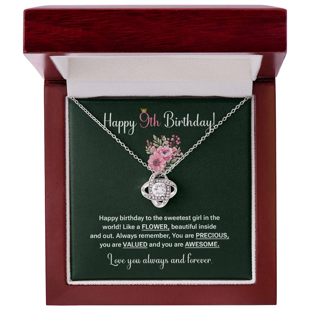 9th Birthday Necklace Gift for Girl – Sweet Message Card Jewelry
