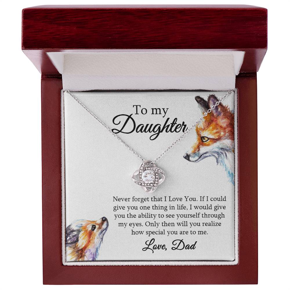 Daughter Necklace Gift from Dad – Love Knot Pendant with Heartfelt Message Card