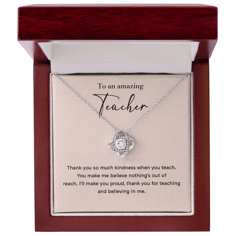 Amazing Teacher Love Knot Necklace with Thank You Card