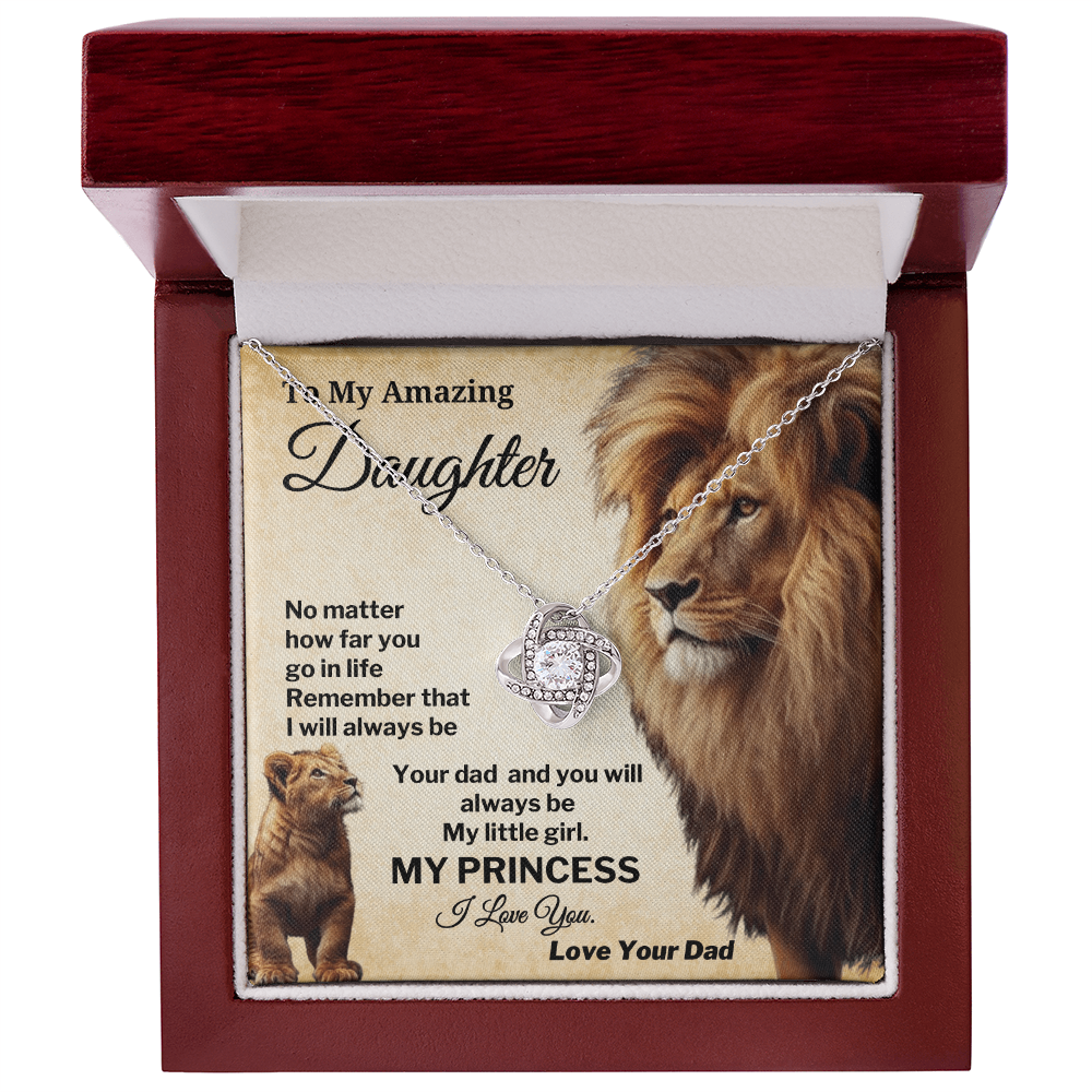 Gift for Daughter from Dad Love knot Necklace with My Princess Message Card