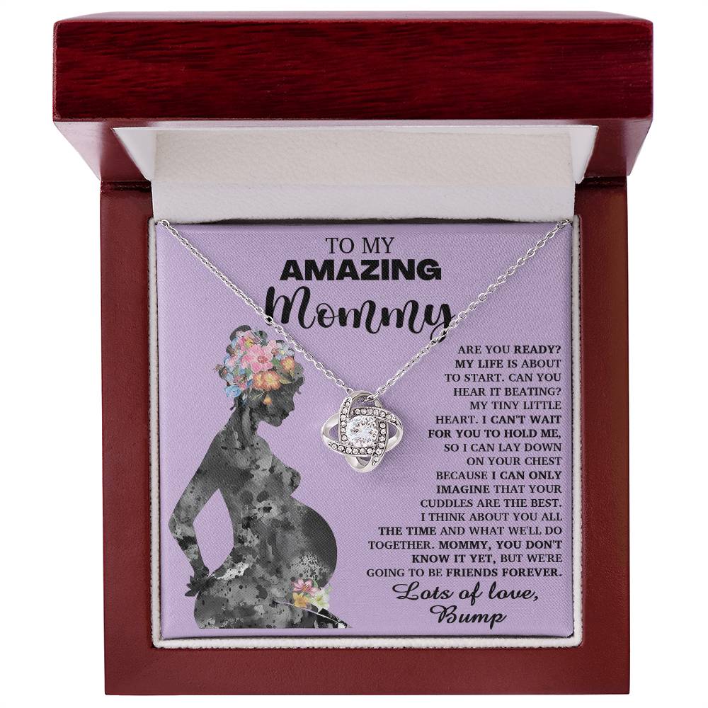 To My Amazing Mommy Necklace For Mothe's Day Jewelry For Mom, Gift For Mommy From Baby Bump, Pregnancy Gift For Mommy Love Knot Necklace With Meaningful Message Card And Box.