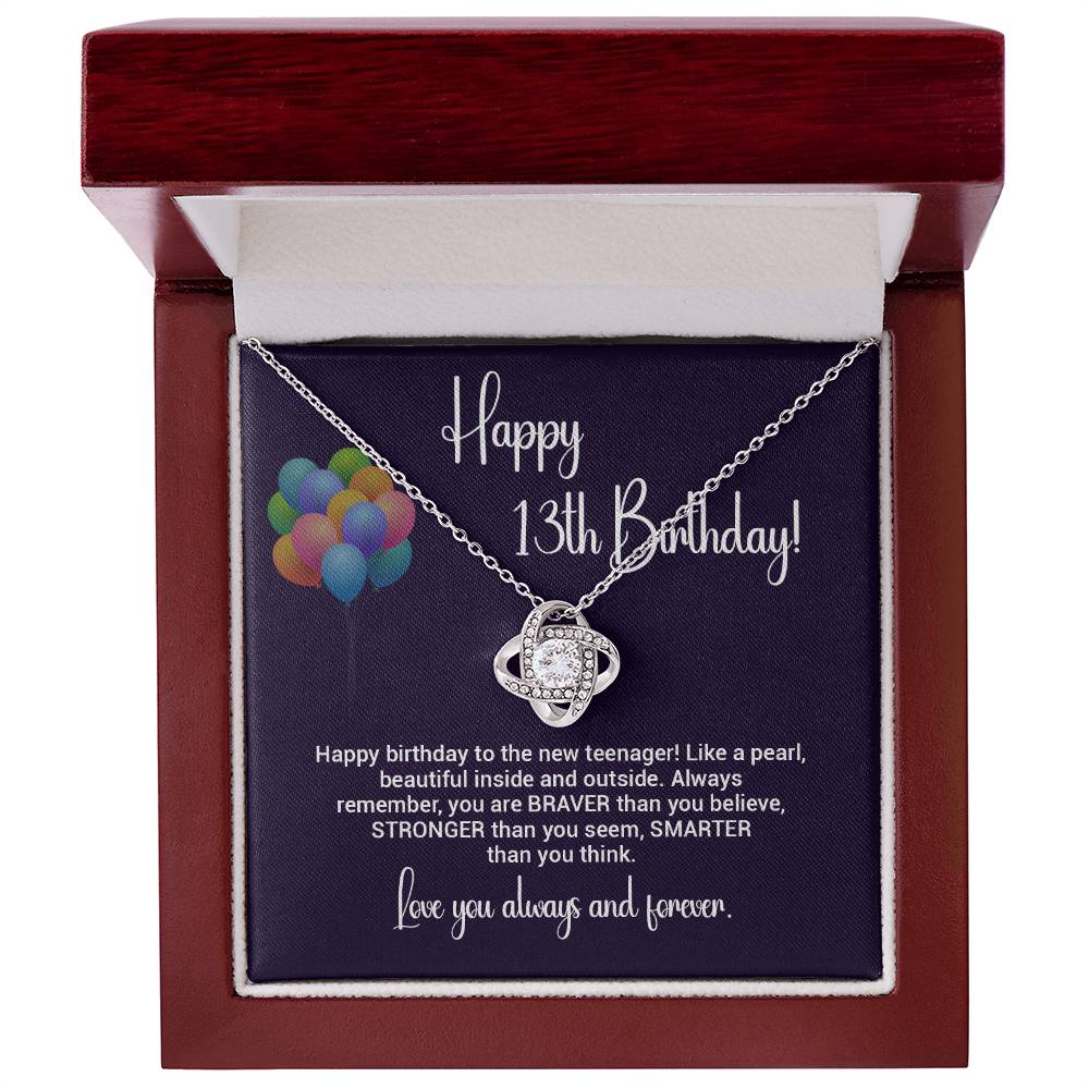 13th Birthday Necklace Gift for Teen Girl – Brave Smart Loved Card