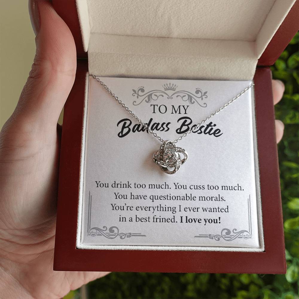 Badass Bestie Necklace Gift with Funny Message Card