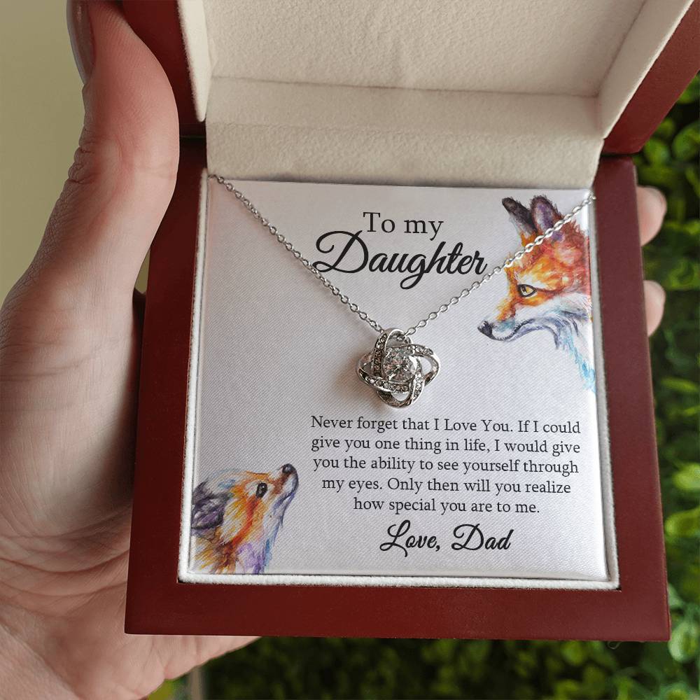 Daughter Necklace Gift from Dad – Love Knot Pendant with Heartfelt Message Card
