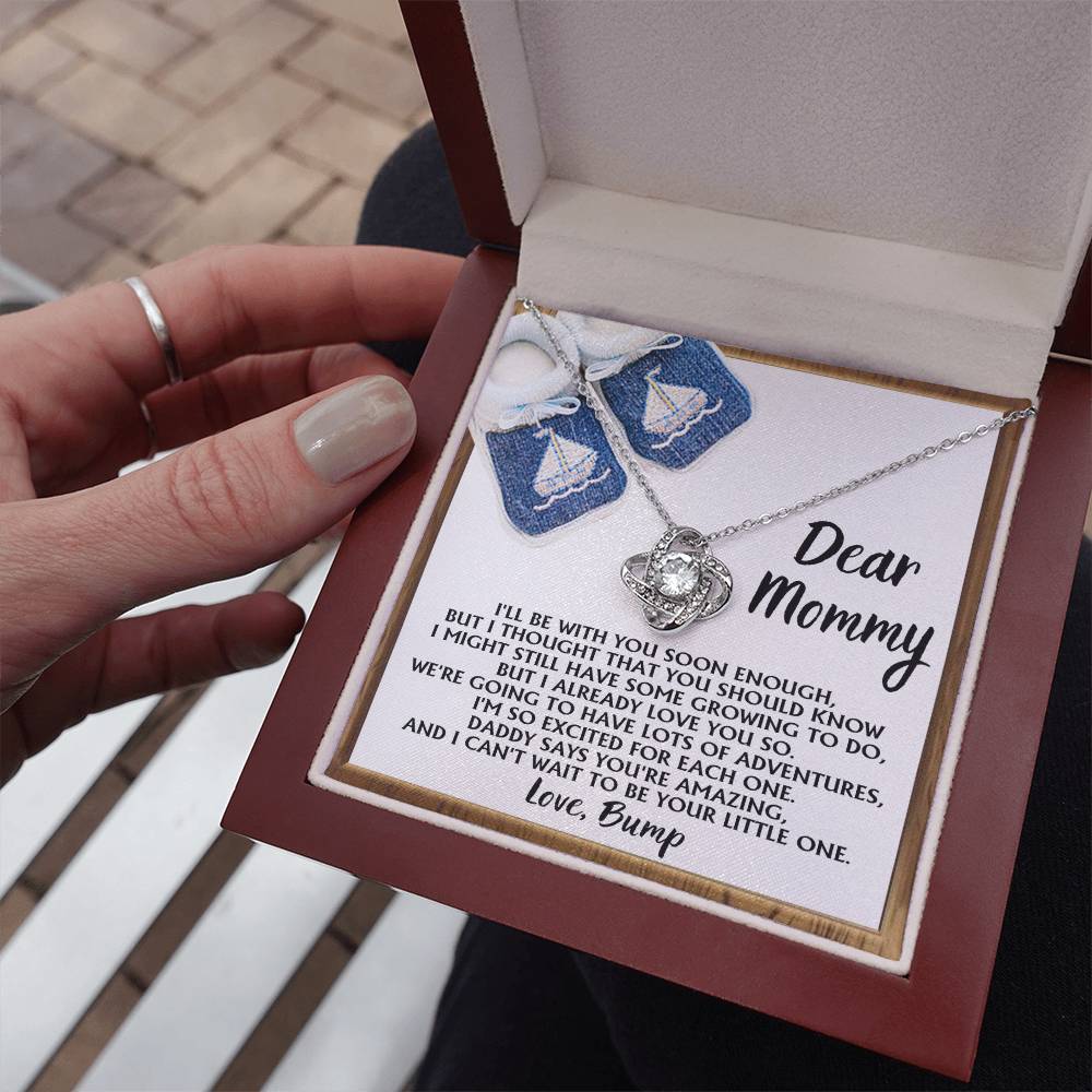 Dear Mommy Necklace Gift For Mom On Her Mother's Day, Birthday Jewelry Gift, Gift For Mommy From Baby Bump, Pregnancy Gift For Mommy 925 Silver Necklace Love Knot Necklace With Meaningful Message Card And Box.